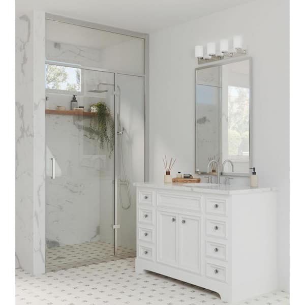 Merry Collection 30 in. 4-Light Polished Chrome and Etched Glass Transitional Style Bath Vanity Wall Light