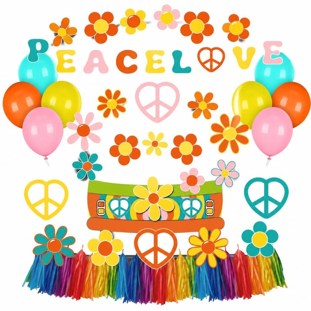 51-Piece Multicolor Paper Halloween Trunk or Treat Car Decoration Kit with Hippie Flower Banner, Balloons and Tassels price history on PriceWatchPro