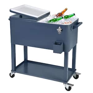 80 Qt. Stainless Steel Rolling Patio Cooler with Wheels in Gray