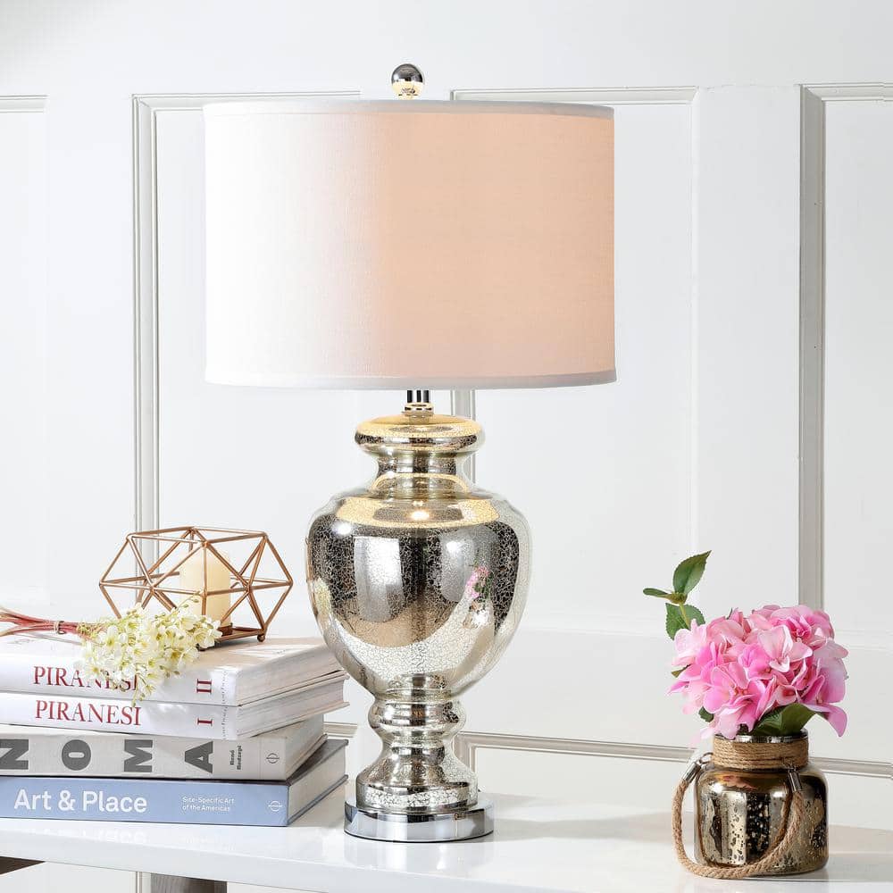 Morocco 28" Silver Ivory Glass Table Lamp with Cotton Shade