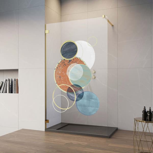Distinct Kitchen and Bath 34 in W x 72 in H Fixed Shower Panel with Art Design on Clear Glass