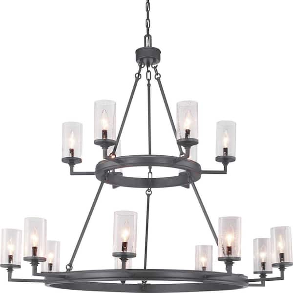 Gresham Collection 15-Light Graphite Clear Seeded Glass Farmhouse Chandelier Light