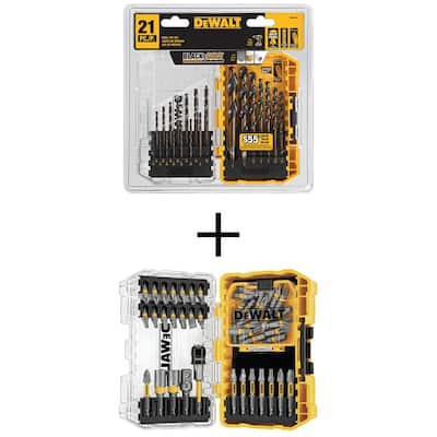 Maxfit Screwdriving Set (50-Piece) with Black and Gold Drill Bit Set (21-Piece)