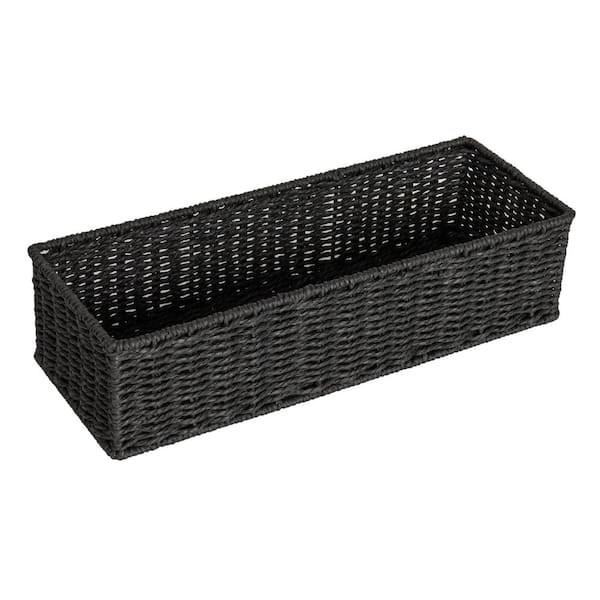 HOUSEHOLD ESSENTIALS Black Handwoven Paper Rope Rectangular Storage Decorative Basket