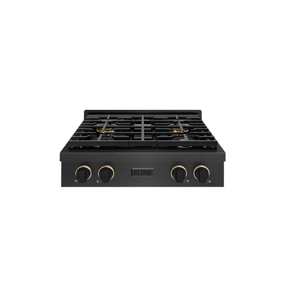 Designer 30 in. Paramount Gas Rangetop with 4 Burner DuoProâ„¢ Cooktop in Black Satin with Black and Champagne Accents