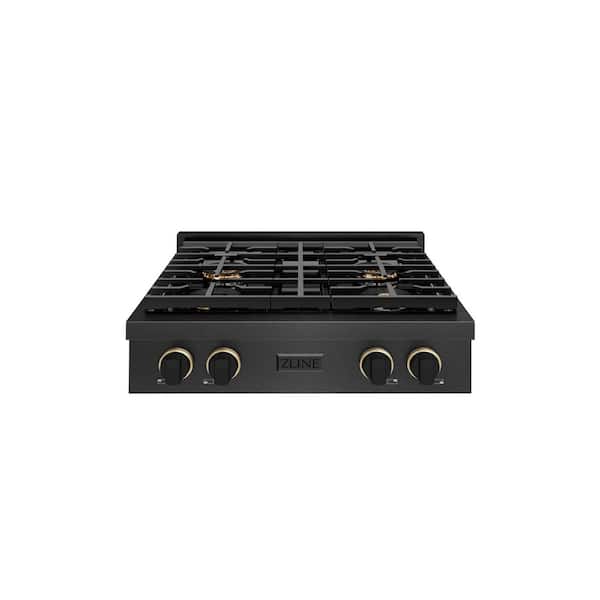 Designer 30 in. Paramount Gas Rangetop with 4 Burner DuoPro™ Cooktop in Black Satin with Black and Champagne Accents