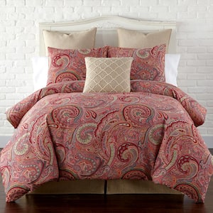 Spruce Red Paisley Cotton King/Cal King Duvet Cover Set
