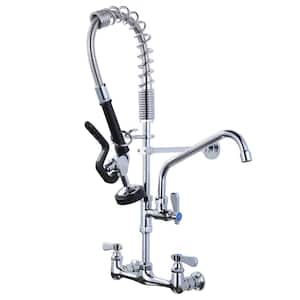 Wall Mount Triple Handle Pull Down Sprayer Kitchen Faucet with Pre-Rinse Sprayer with Advanced Spray in Polished Chrome