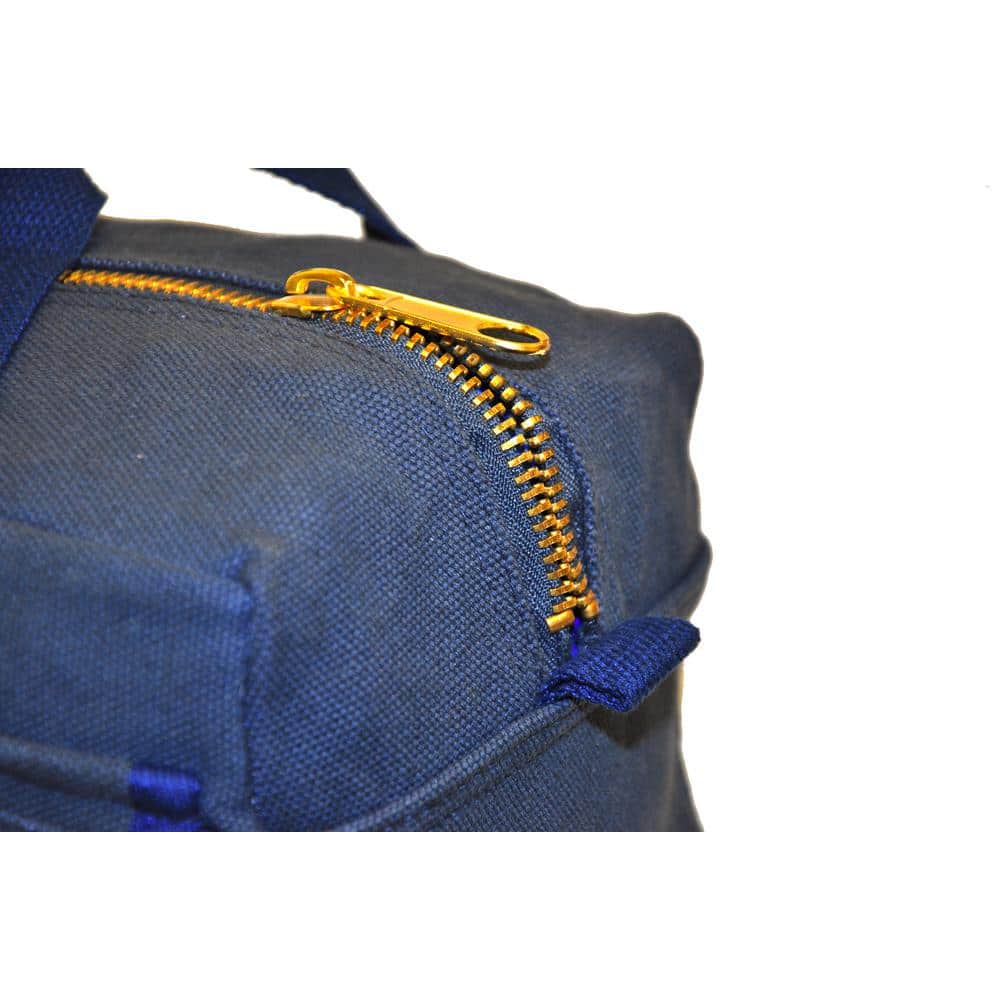 Navy Blue Heavy-Duty Canvas Mechanics Tool Bag with Brass Zipper
