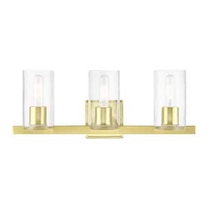 Globe Electric Cannes 24.5 in. 3-Light Brass Vanity Light with Clear ...