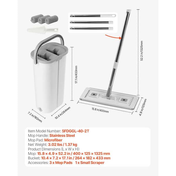 SKYSHALO Mop and Bucket with Wringer Set, Wet & Dry Use, Flat Mop
