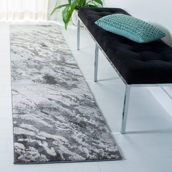 Pacific 2 ft. x 7 ft. Dark Gray/Light Gray Monochrome Marble Runner Rug