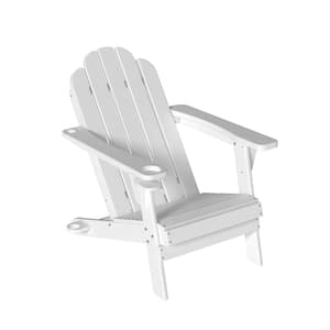 White 5-Back Panel Fixed Outdoor Adirondack Chair with Cup Holder and Hole for Umbrella (set of 1)