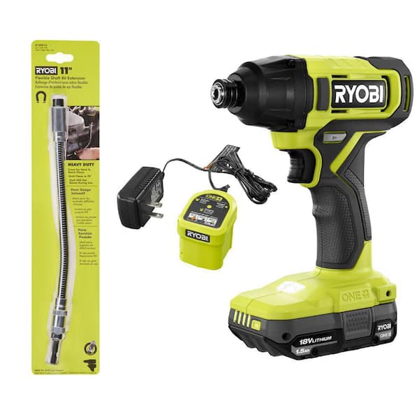 ONE+ 18V Cordless 1/4 in. Impact Driver Kit with 1.5 Ah Battery, Charger, and 11 in. Flexible Shaft Bit Holder
