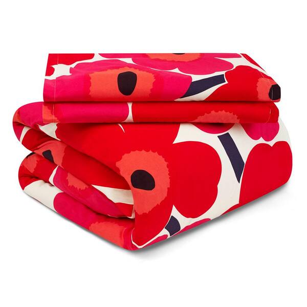 Marimekko Unikko Red 3 Piece Cotton, Marimekko Red Unikko Duvet Cover