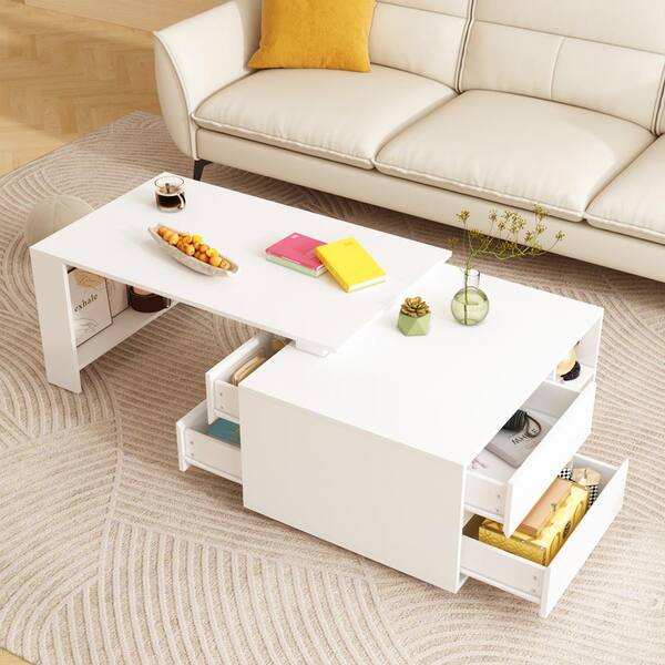 FUFU&GAGA 45.3 in. White Rectangle MDF Wood Lift Top Coffee Table with  Hidden Storage Shelf and 2-Drawers KF200019-01 - The Home Depot