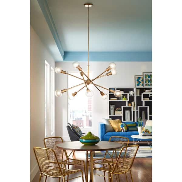 Armstrong 47 in. 10-Light Natural Brass Mid-Century Modern Sputnik Chandelier for Dining Room