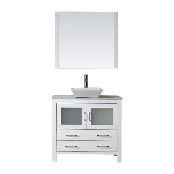 Virtu USA Dior 31 in. W Bath Vanity in White with Marble Vanity Top in White with Square Basin and Mirror