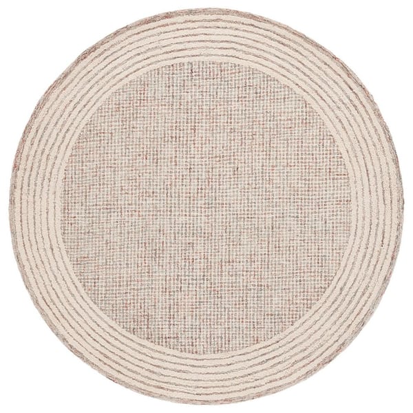Ebony 6 ft. x 6 ft. Ivory/Red Solid Striped Border Round Area Rug
