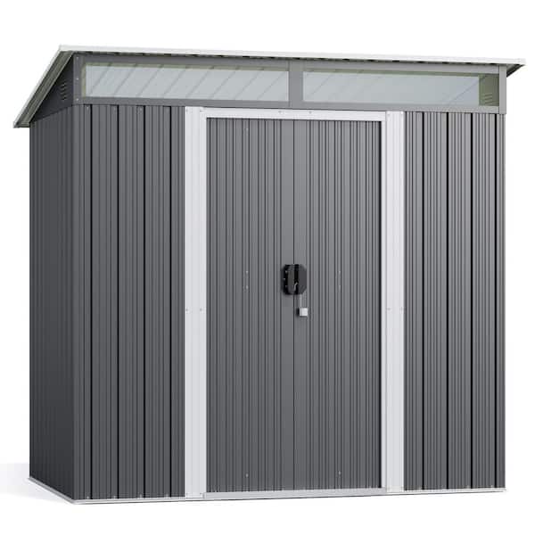 6 ft. W x 4 ft. D Outdoor Storage Metal Shedwith Sliding Doors and Transparent Panel for Backyard, Gray 22.7 sq. ft.
