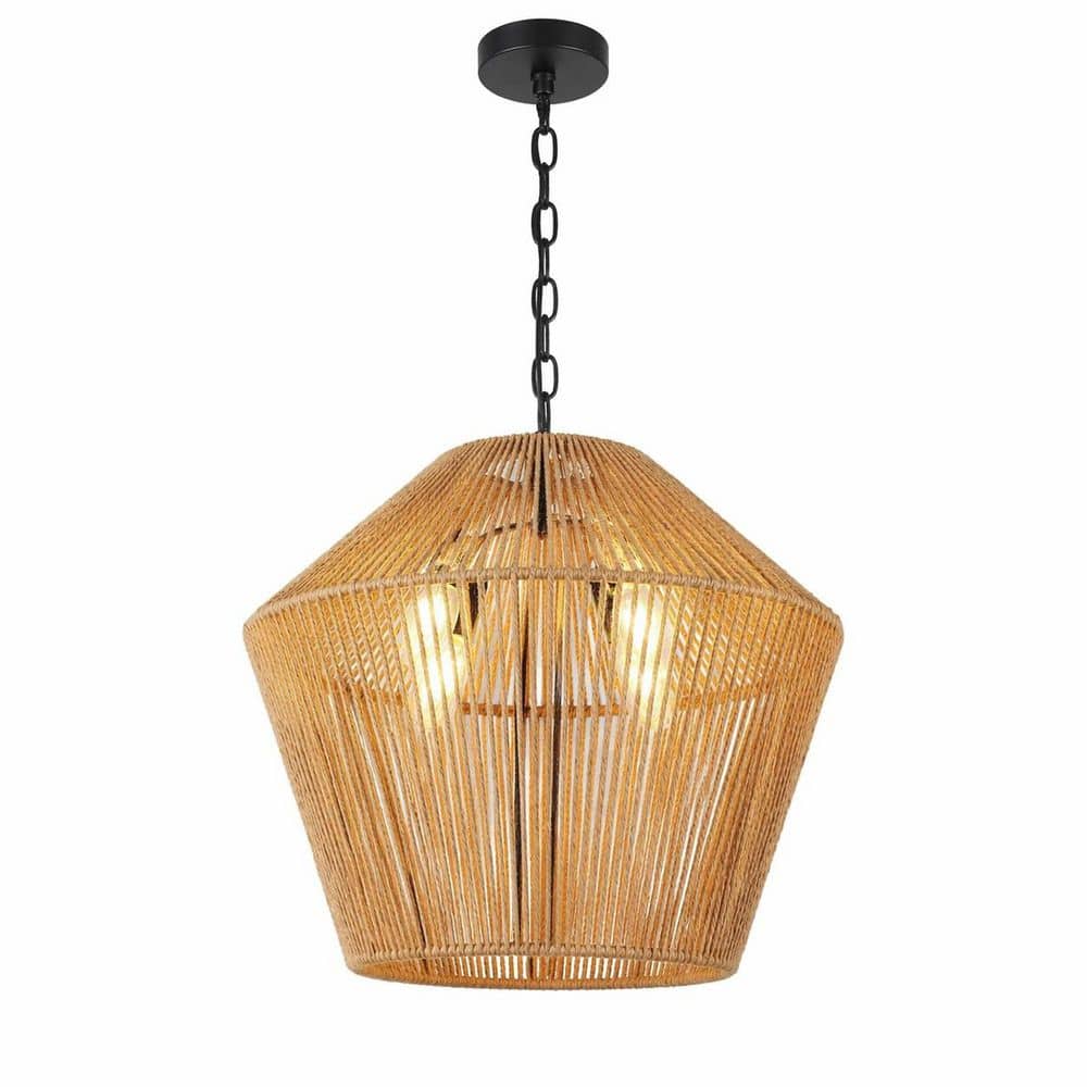 4-Light Black Bohemian Hemp Rope Chandelier with Handcrafted Woven Shade Adjustable Height Pendant Light price history on PriceWatchPro