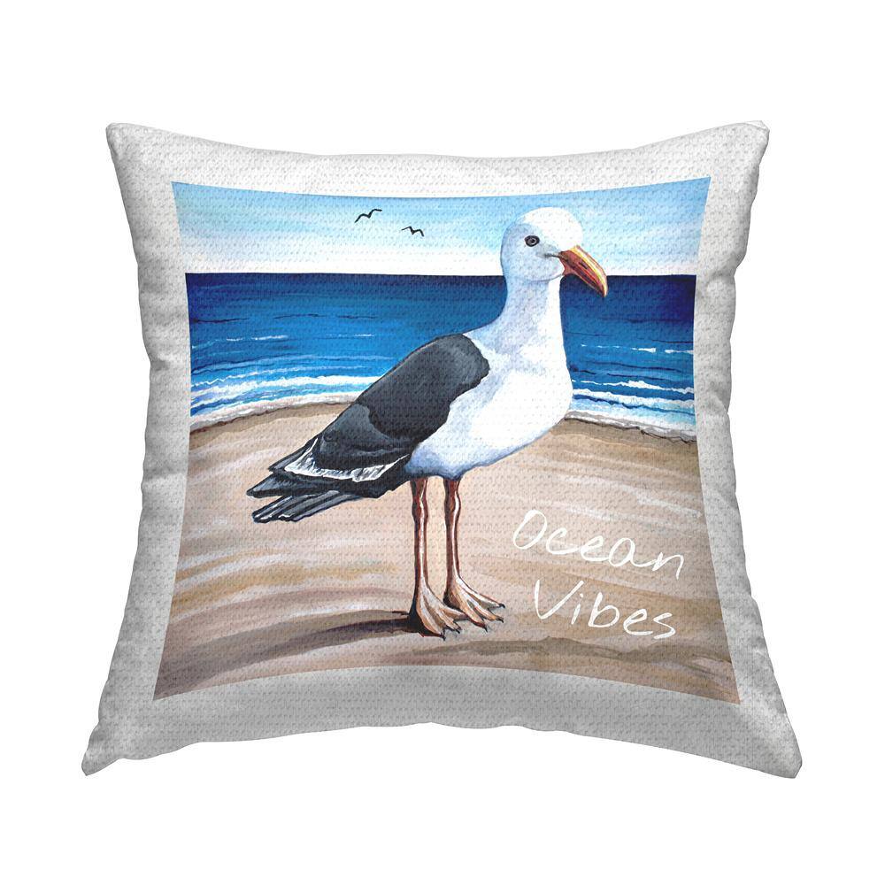 Ocean Vibes Seagull Standing Vivid Beach Shore Blue Square Outdoor Throw Pillow price history on PriceWatchPro