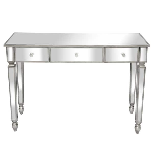 Karl home 1-Piece Silver Makeup Vanity Table with 3-Drawers ...