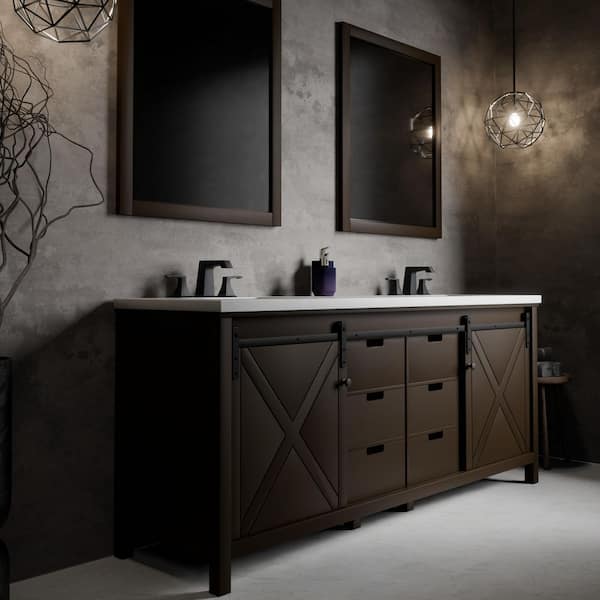 Marsyas 80 in W x 22 in D Brown Double Bath Vanity, Cultured Marble Countertop, Faucet Set and 30 in Mirrors