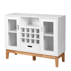 White and Natural Wood Wine Storage Cabinet W/Wine Rack and Drawer