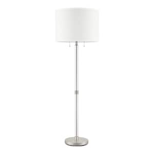 Kersey 61 in. 2-Light Brushed Nickel and Clear Acrylic Standard Floor Lamp with Fabric Drum Shade