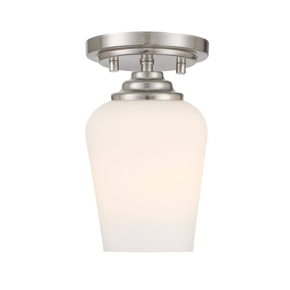 Brushed Nickel 1-Light Pendant with Etched Opal Glass Shade