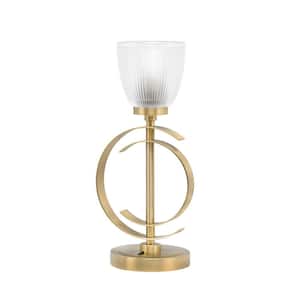 Delgado 16.25 in. New Age Brass Accent Table Lamp with Clear Ribbed Glass Shade