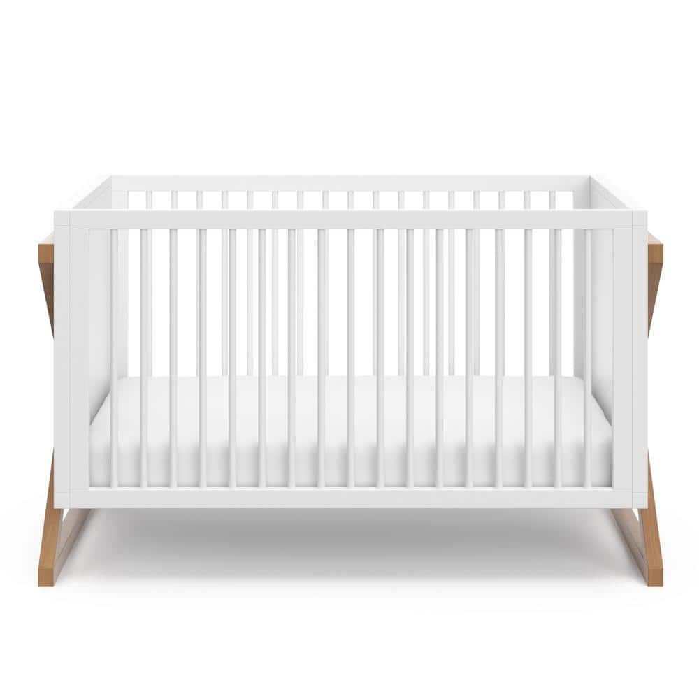 White and Driftwood 3-in-1 Convertible Baby Crib with Adjustable Mattress Support