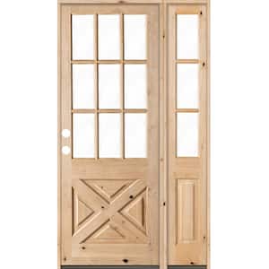 46 in. x 96 in. Knotty Alder 2-Panel Right-Hand/Inswing Clear Glass Unfinished Wood Prehung Front Door w/Right Sidelite