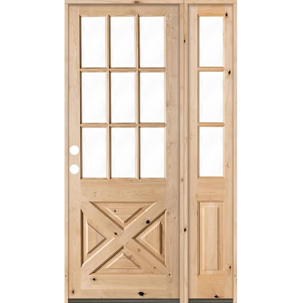 Krosswood Doors 56 in. x 96 in. Knotty Alder 2 Panel Right-Hand/Inswing Clear Glass Unfinished Wood Prehung Front Door w/Right Sidelite