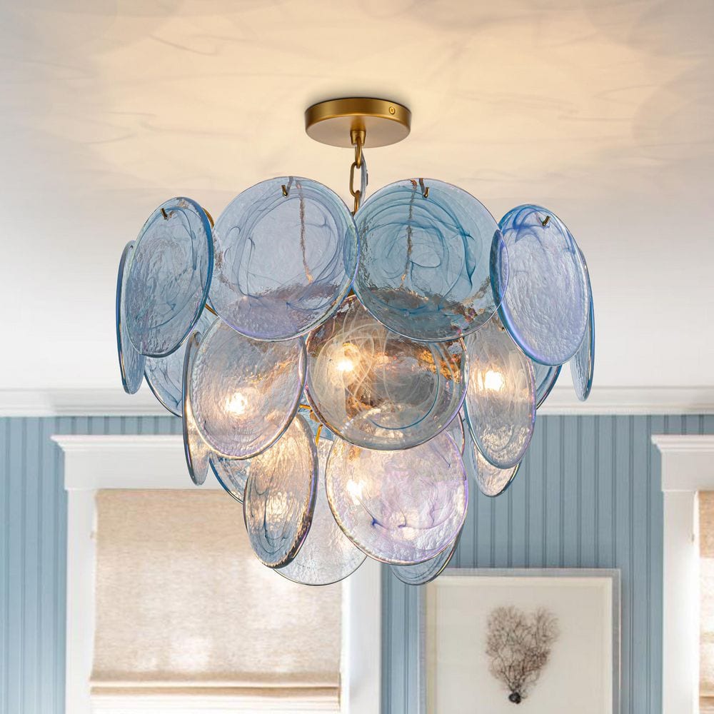 Vinto 5-Light 20.9 in. W Brushed Gold and Blue Tiered Vintage Chandelier with Colorful Glass Discs for Living Room price history on PriceWatchPro