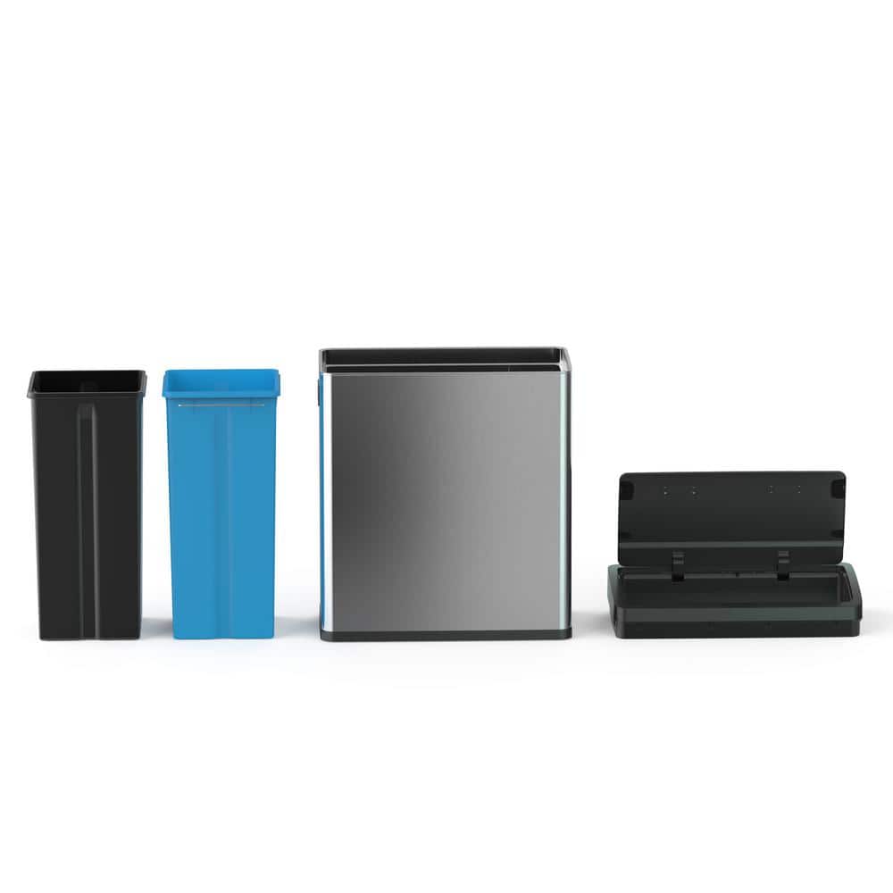Silver Stainless Steel Touchless Dual Trash and Recycling Bin