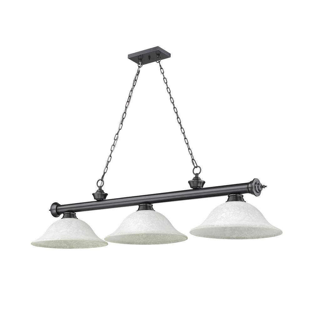 Bronze Plated 3-Light Billiard Pendant with Glass Shades