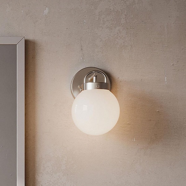Silverdale Collection 1-Light Brushed Nickel Soft Modern Wall Sconce for Bathrooms and Powder Rooms