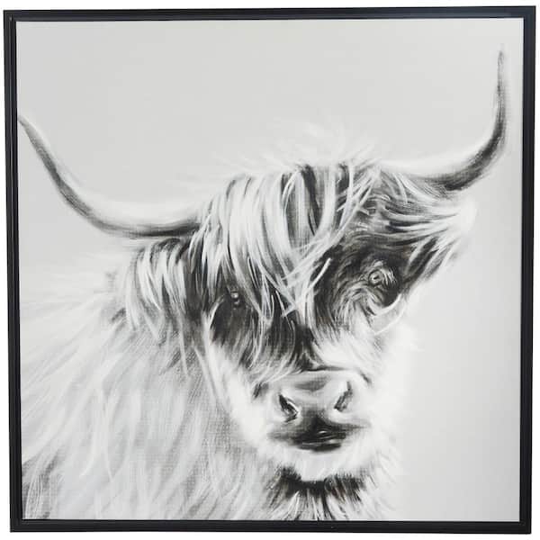 1- Panel Bull Shaded Framed Wall Art with Black Frame 37 in. x 37 in.