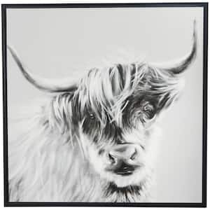 1- Panel Bull Shaded Framed Wall Art with Black Frame 37 in. x 37 in.