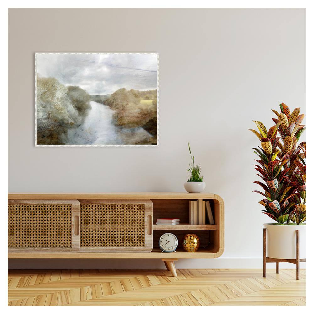 42" x 32" Abstract Landscape Canvas Wall Art with White Frame
