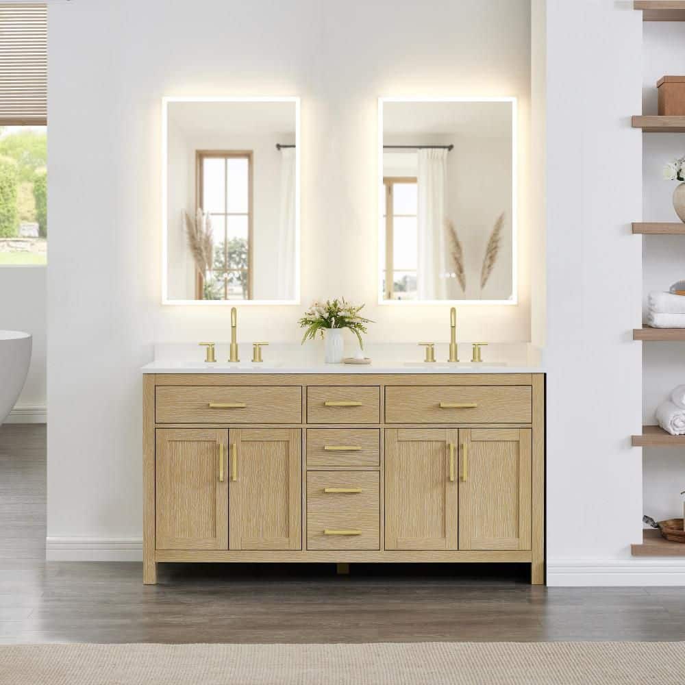Beckett 66 in. Double Freestanding Whitewashed Oak Bath Vanity with Top price history on PriceWatchPro