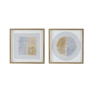 19.7 in. x 19.7 in. Silver and Golden Stone Wooden Wall Art (Set of 2)