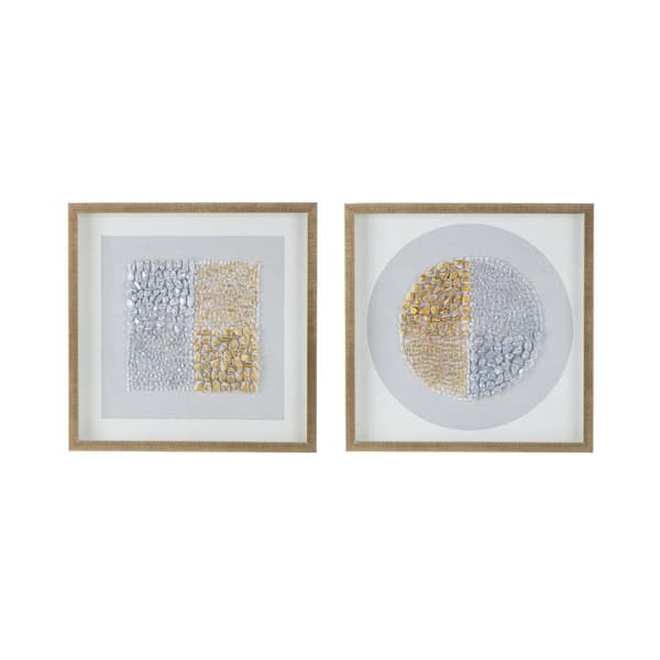 Vsmile 19.7 in. x 19.7 in. Silver and Golden Stone Wooden Wall Art (Set of 2)