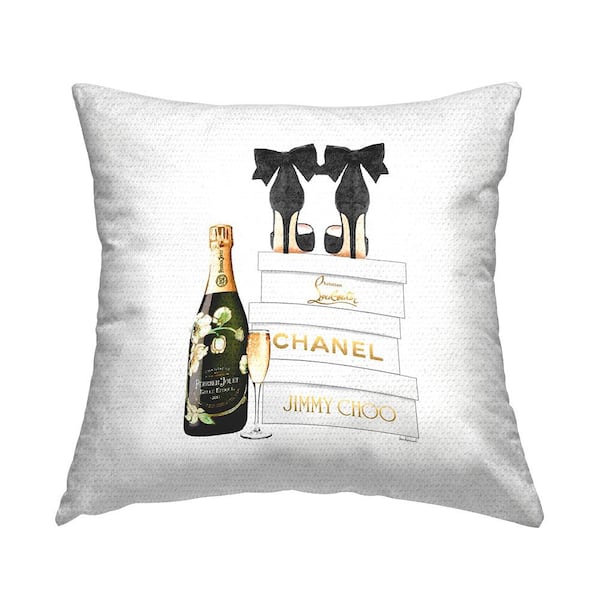 Stupell Industries Bubbly Champagne Black Glam Bow Shoes Black Square Outdoor Throw Pillow