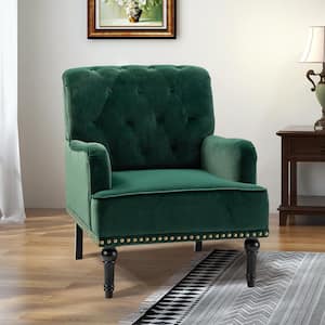 Enrica Green Tufted Comfy Velvet Armchair with Nailhead Trim and Rubberwood Legs