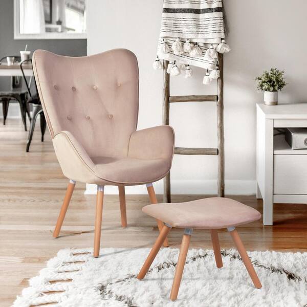 Gzmr Refine And Elegant Pink Upholstered Arm Chair With Comfortable Ottoman For Living Room Or Bedroom Wf Ac 002 Pk The Home Depot Elegant Pink Upholstered Arm Chair, Upholstered Bedroom Chair With Arms