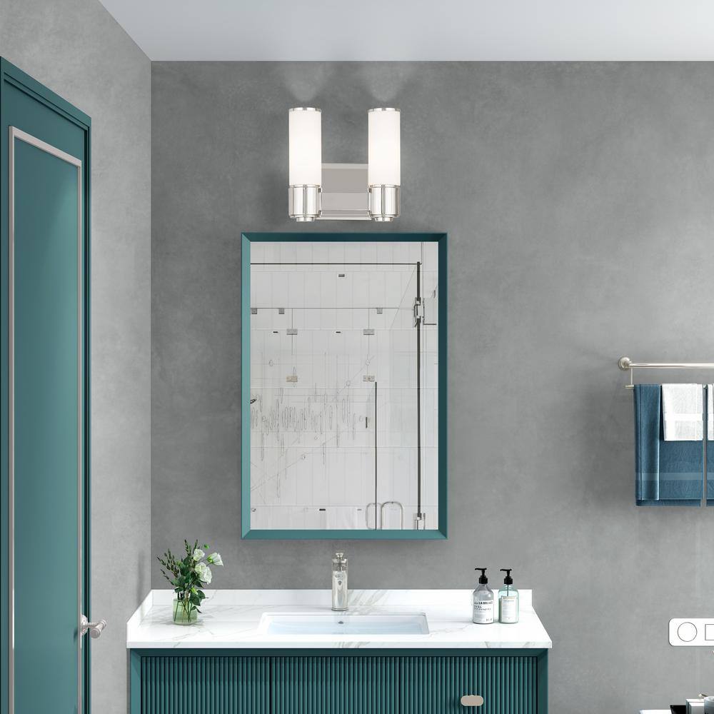 Weston Polished Nickel 2-Light Vanity with Satin Opal White Glass