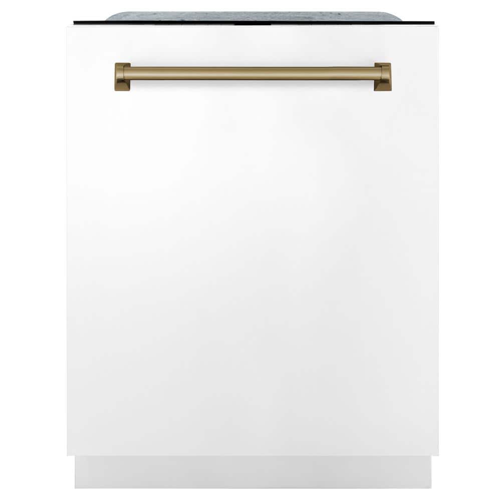Autograph Edition 24 in. Top Control 6-Cycle Tall Tub Dishwasher with 3rd Rack in Matte White & Champagne Bronze